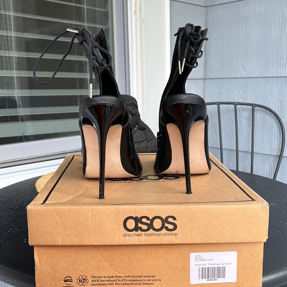 Black peep toe open heeled stiletto - Picture 4 of 6